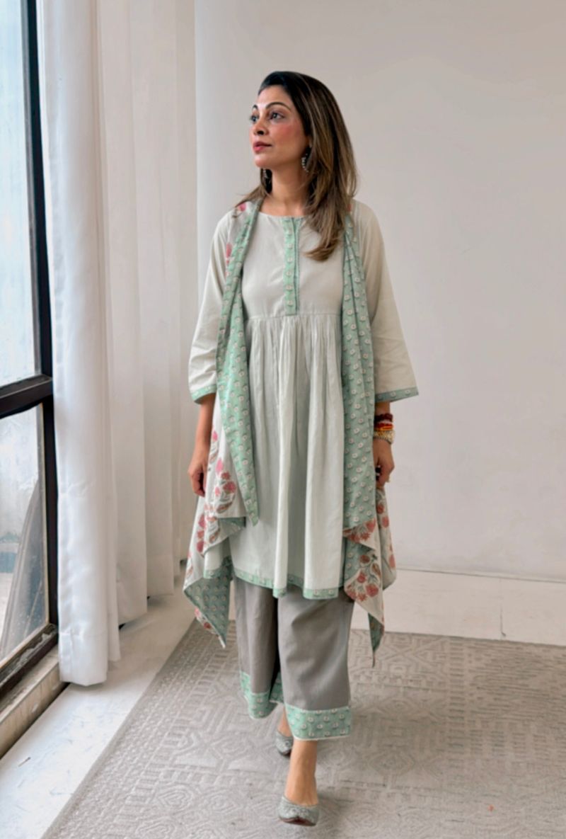 Meghna Nayyar in Green Overlay Jacket Co-ord Set