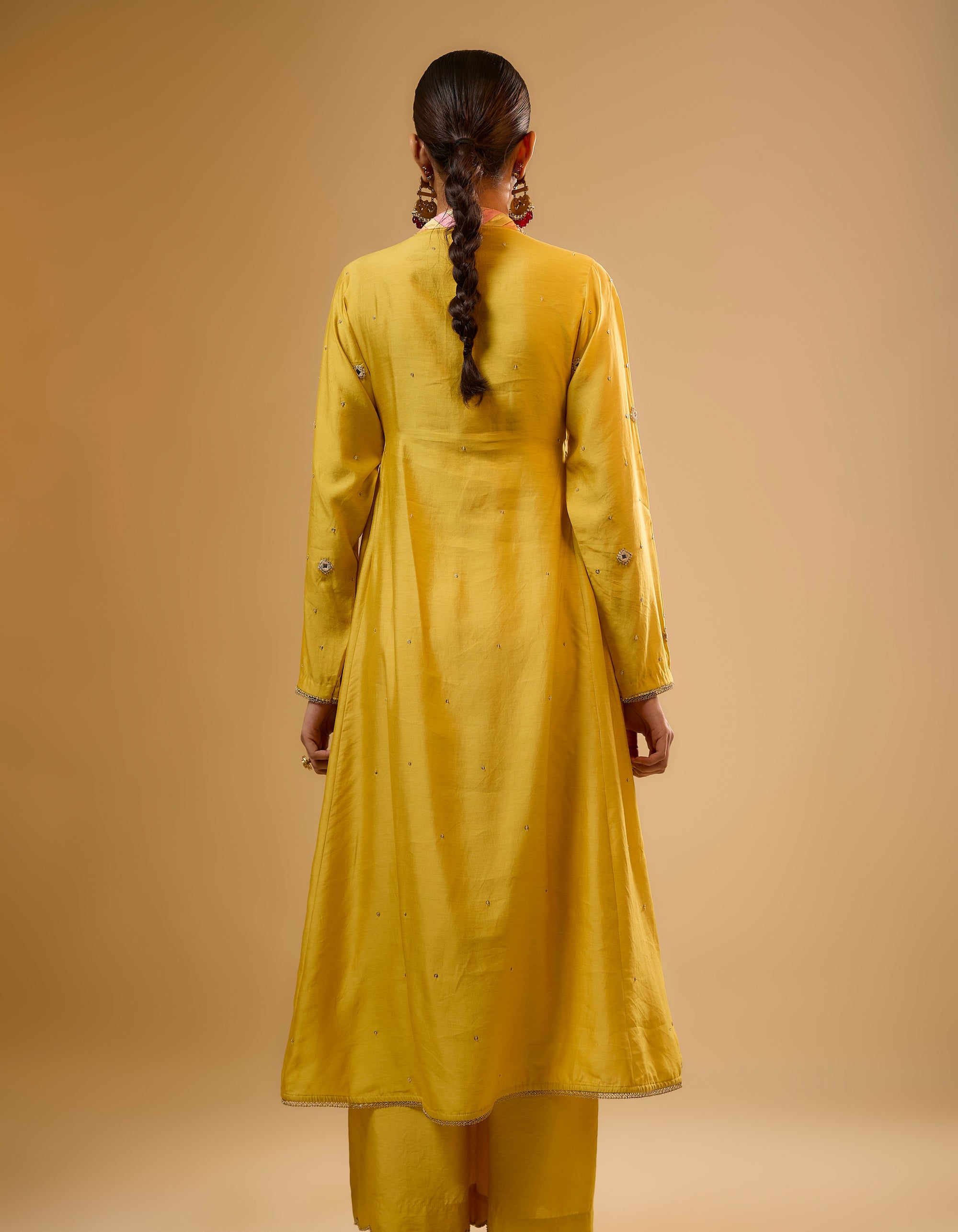 Yellow Stripe Yoke Rani Kurta Set