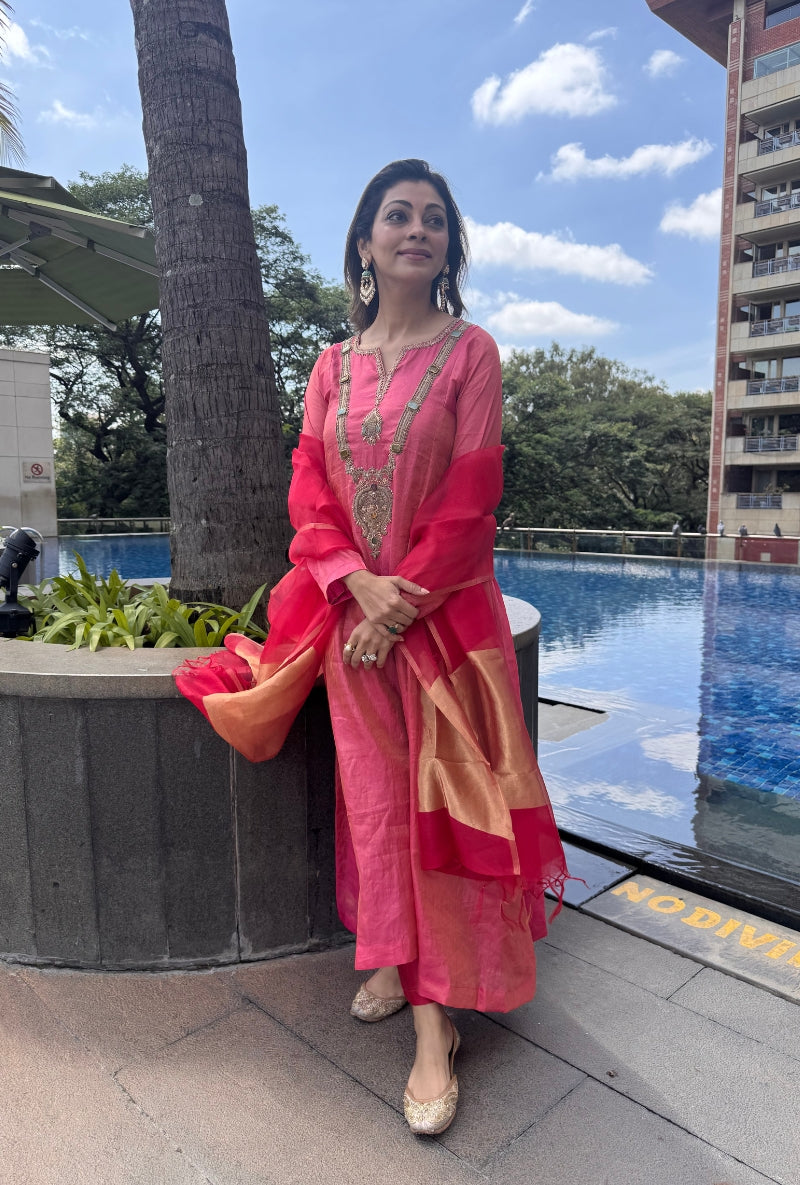 Meghna Nayyar in Pink Jewel Neck Anarkali Set