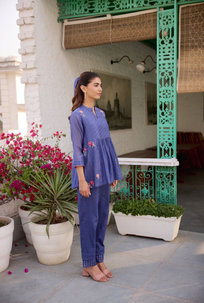 Blue Front Gather Vaidehi Co-ord Set