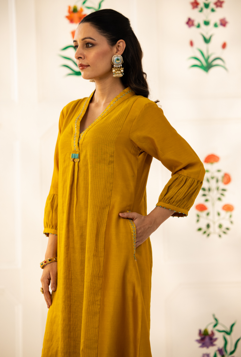 Yellow High Collar Kishmish Kurta Set