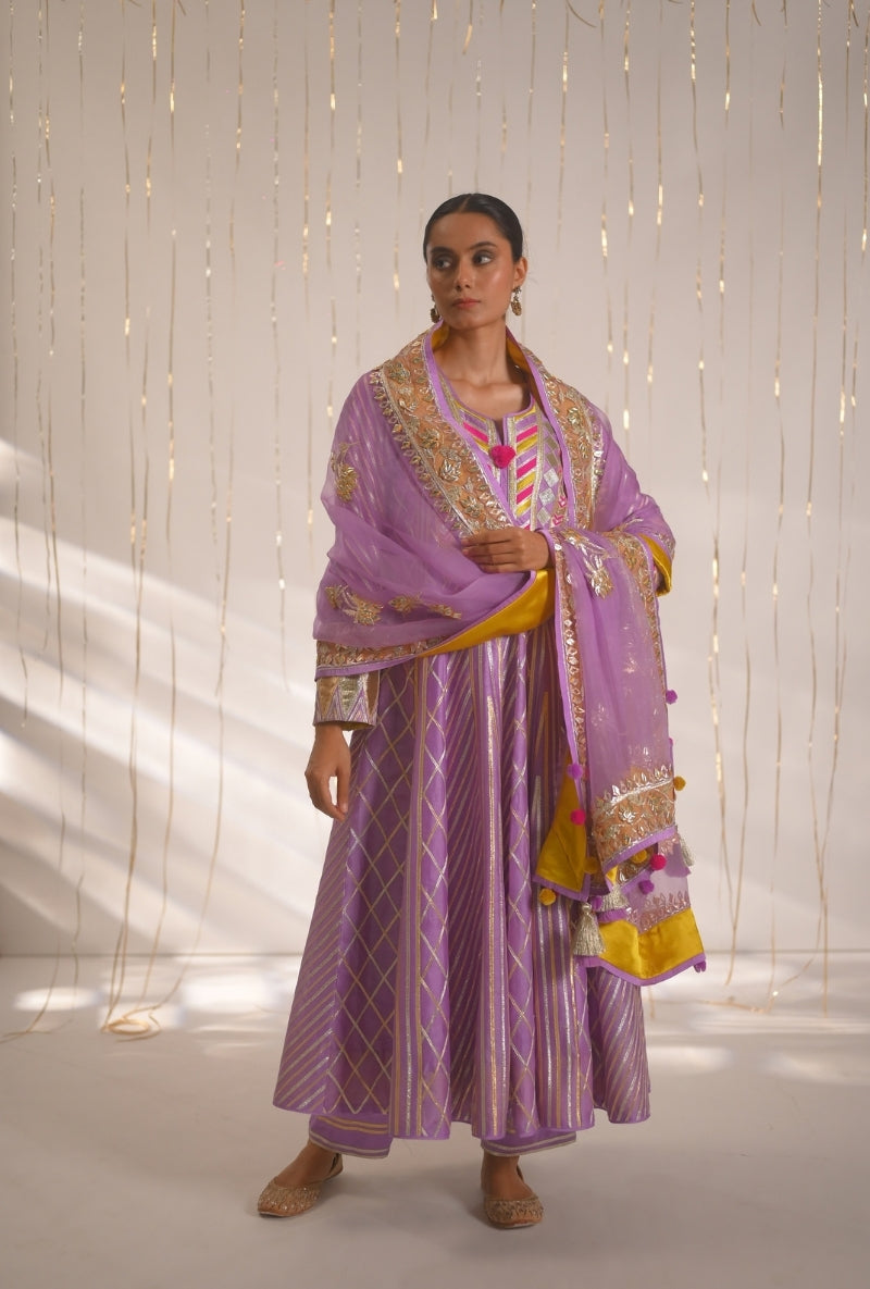 Lavender Gota Lace and Patti Long Mehreen Anarkali Set