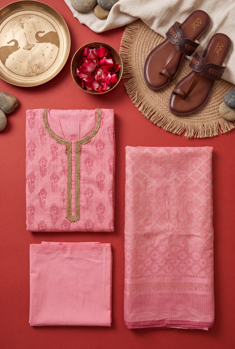Moti Work Neck Unstitched Suit Set