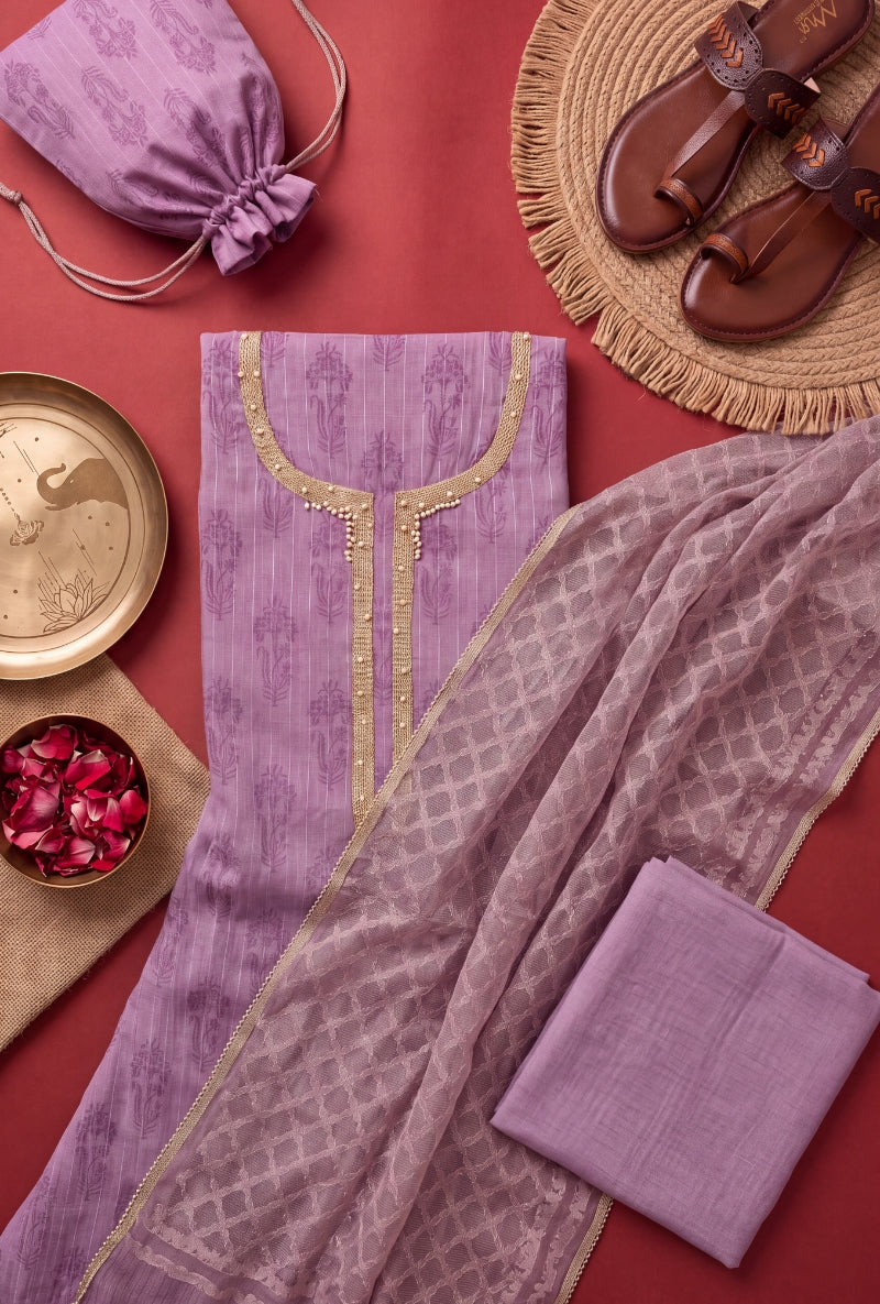 Moti Work Neck Unstitched Suit Set