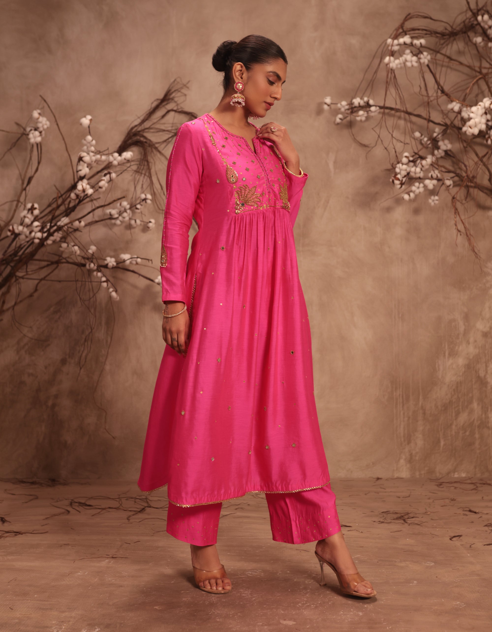 Hot Pink Frockstyle Rani Kurta Set