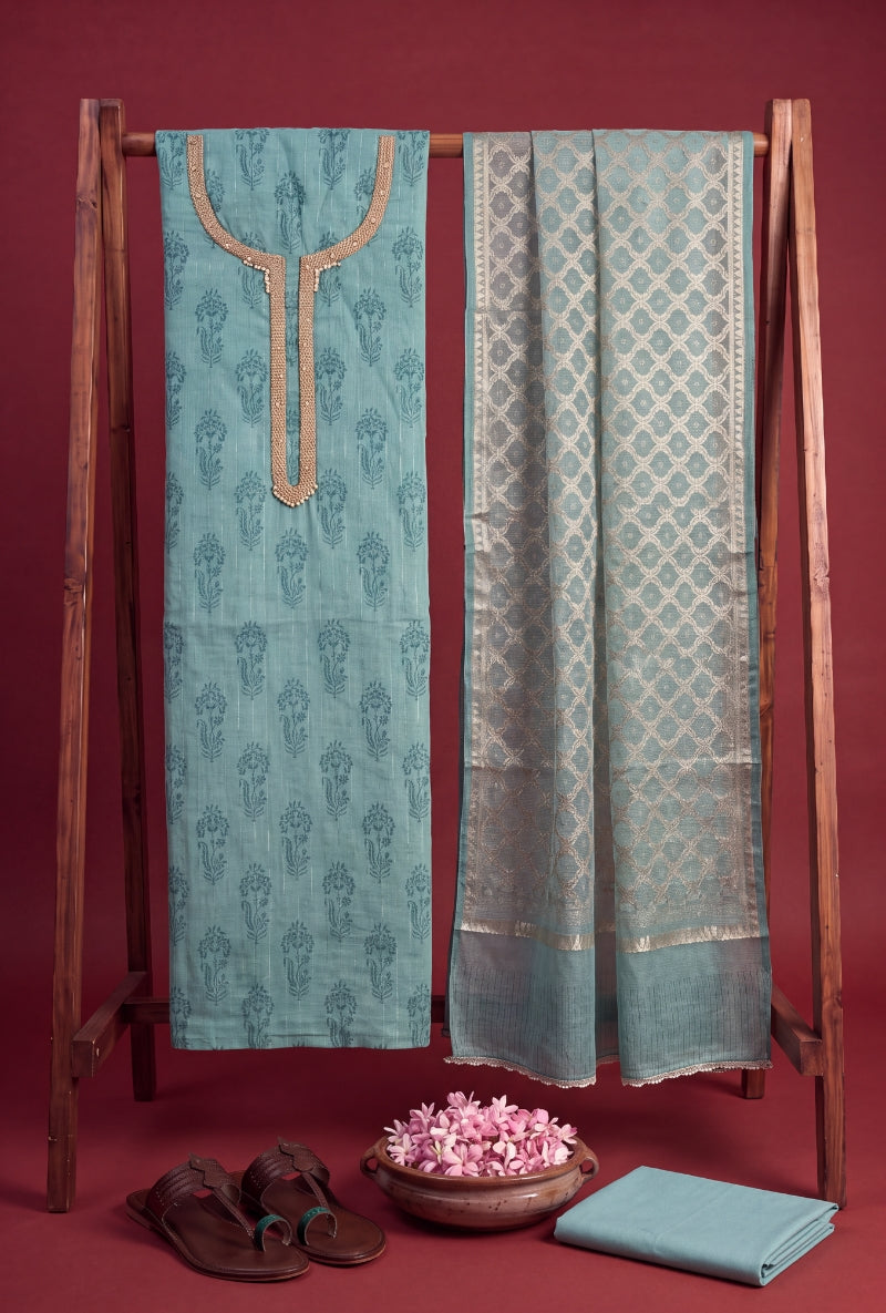 Moti Work Neck Unstitched Suit Set