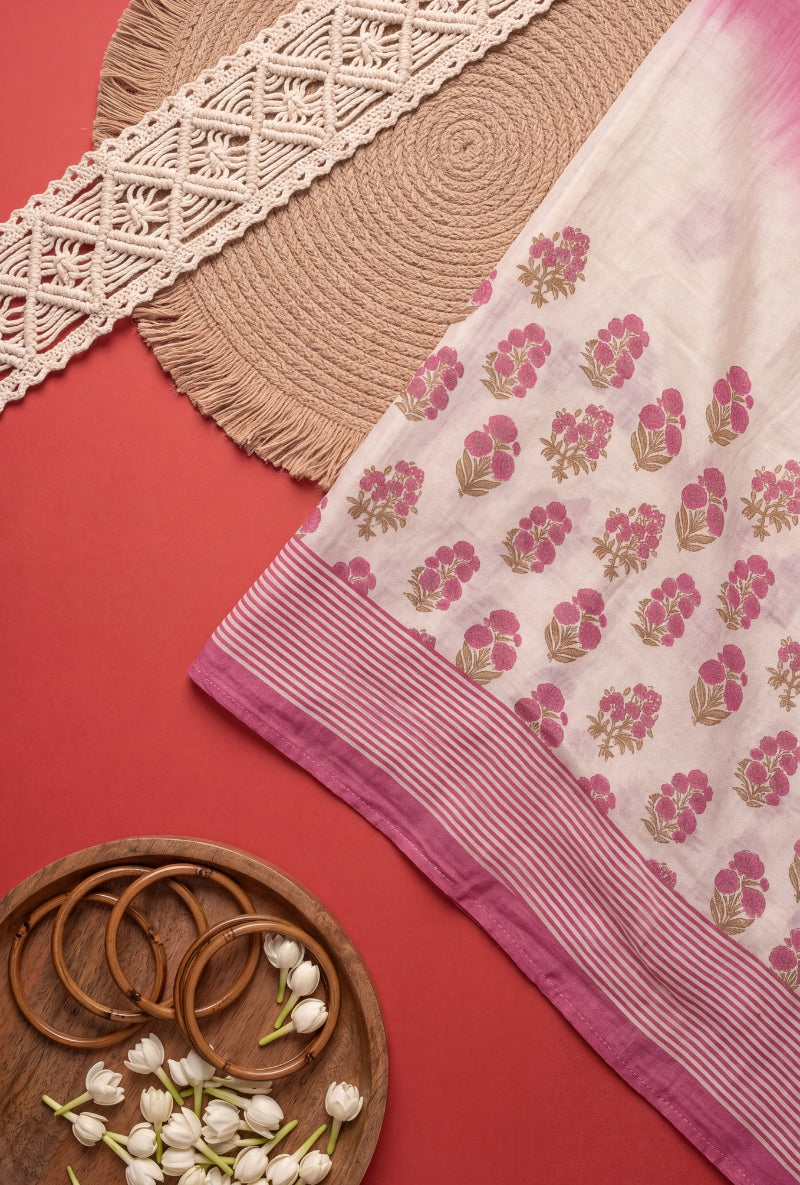 Banarsi Weaving Stripes Block Print Unsitched Suit Set