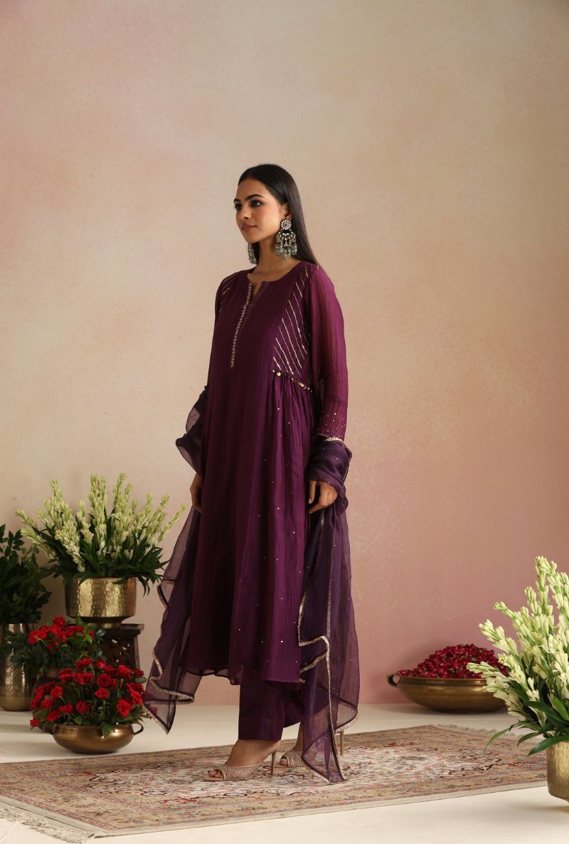 Purple Side Kali Itrh Kurta Set