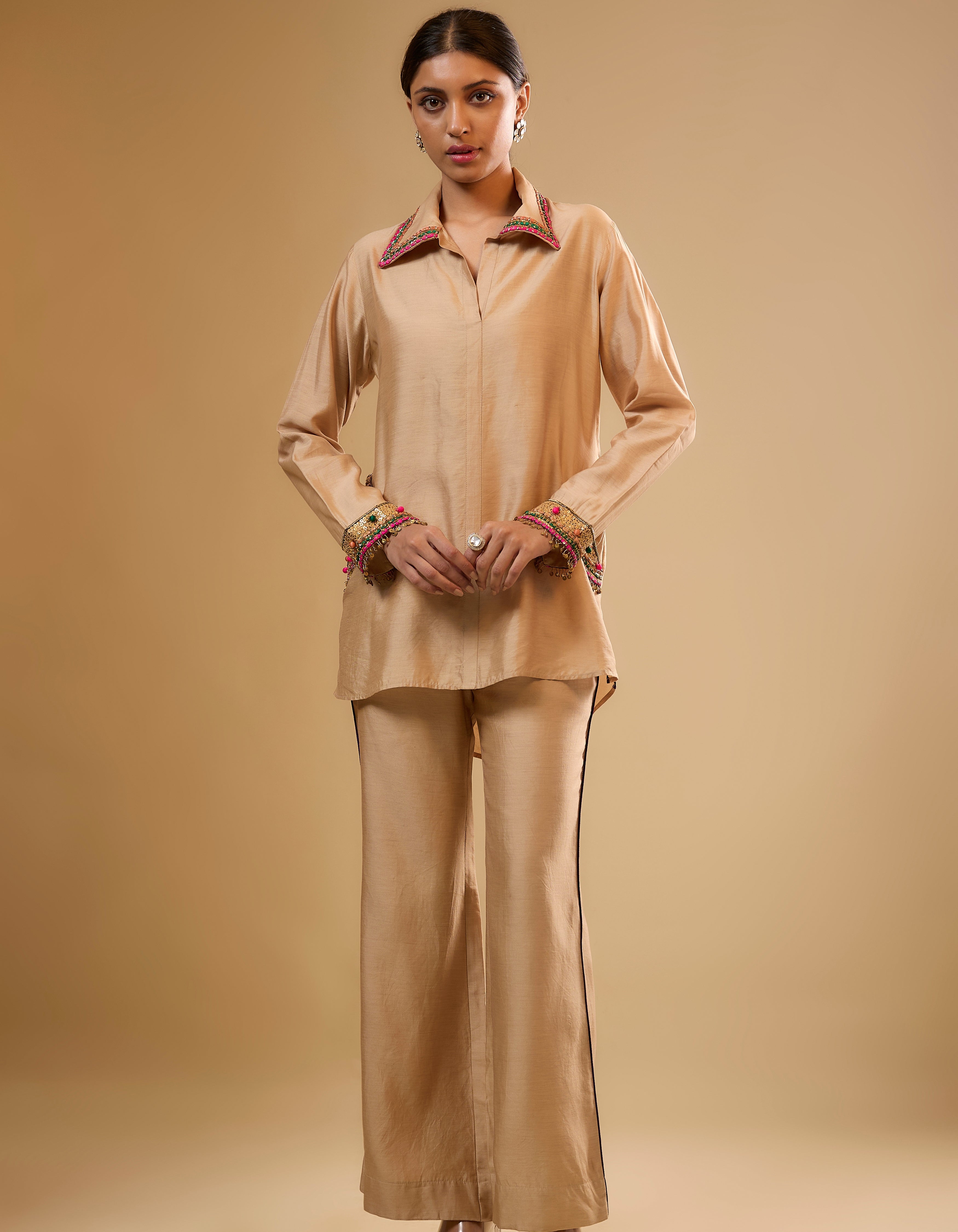 Ivory Embroidered Collar Rani Co-ord Set