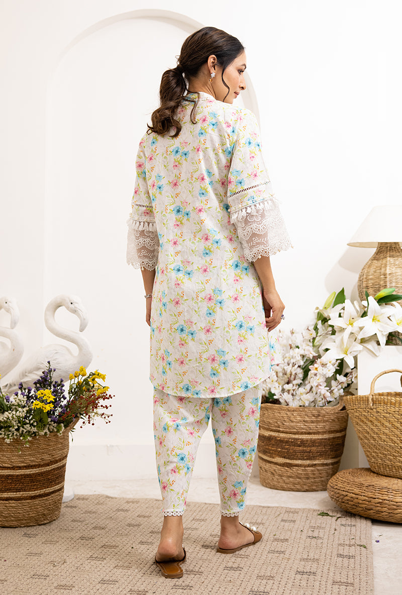 Ivory Aqua Floral Print Daisy Co-ord Set
