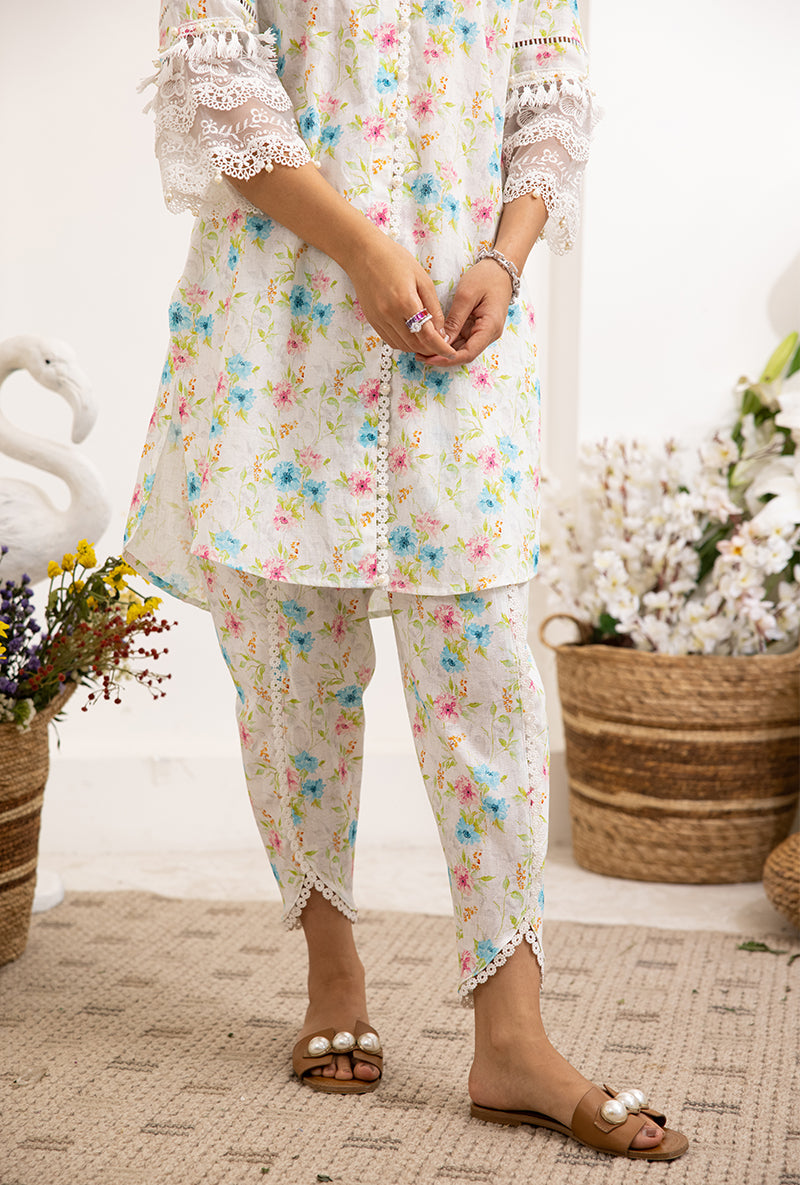 Ivory Aqua Floral Print Daisy Co-ord Set