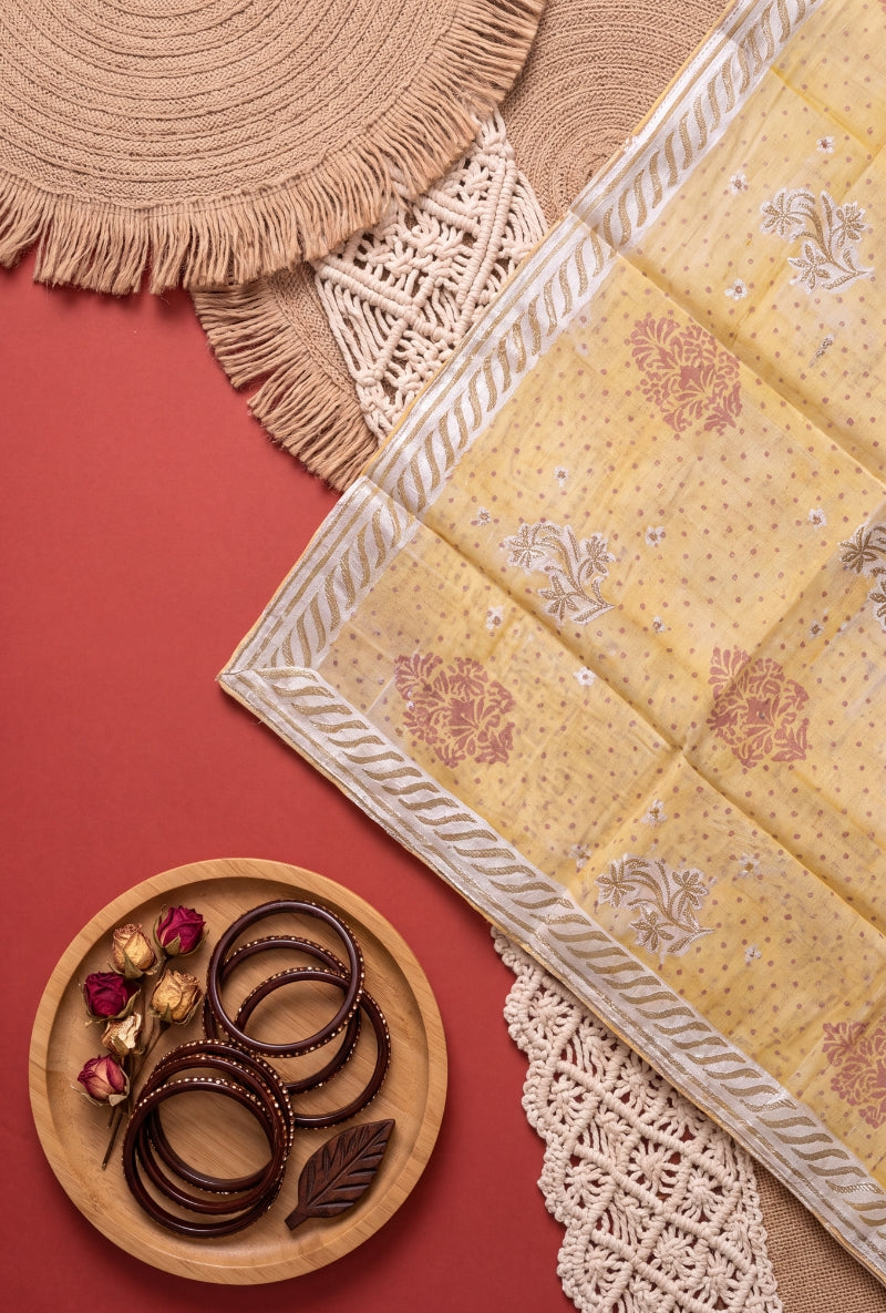 Gota Work Yoke Block Print Unstitched Suit Set