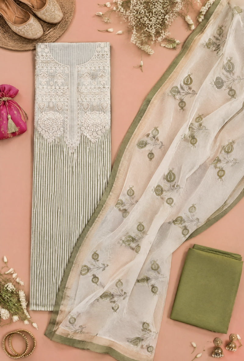 Lucknowi Resham Yoke Unstitched Suit Set