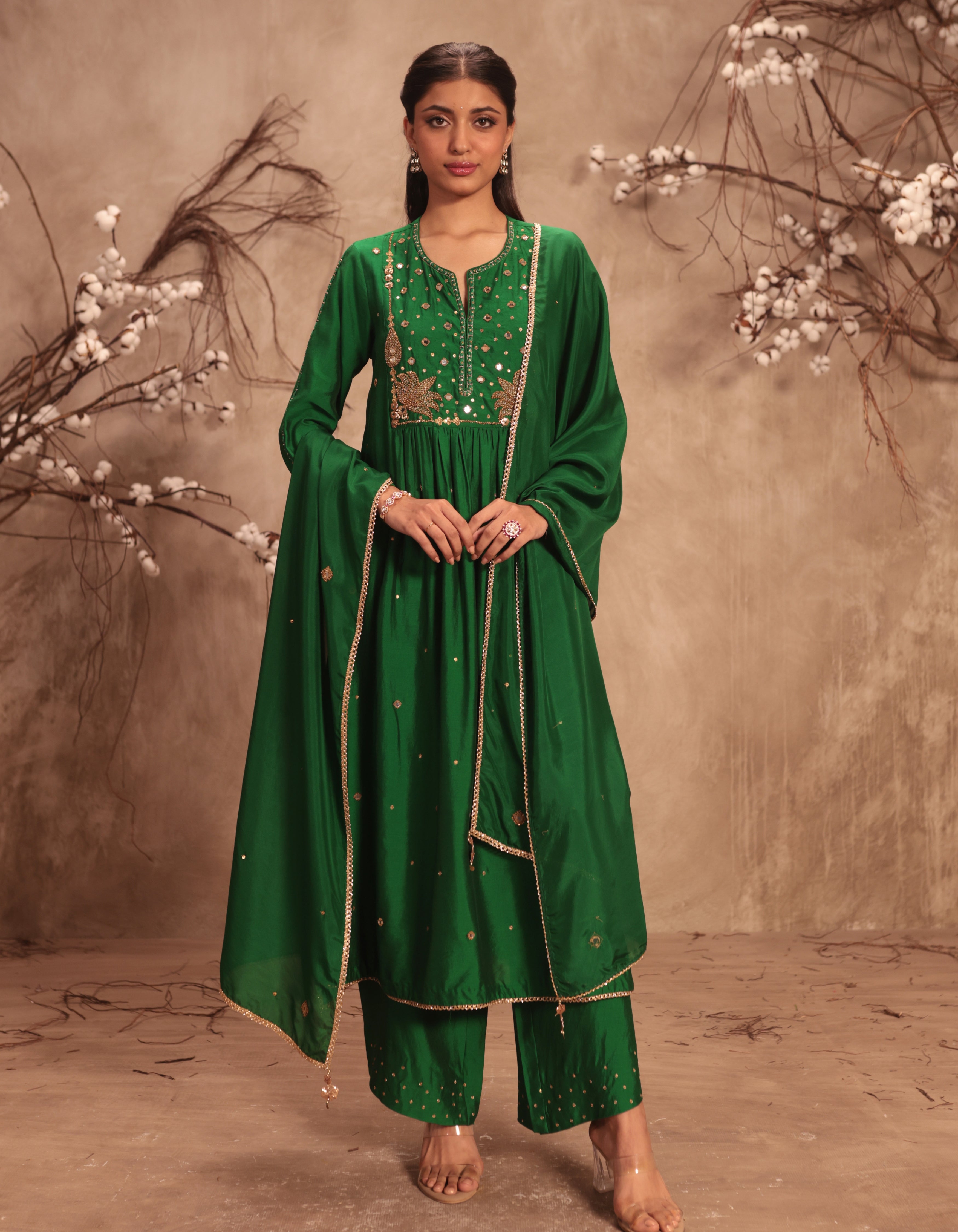 Green Frockstyle Rani Kurta Set