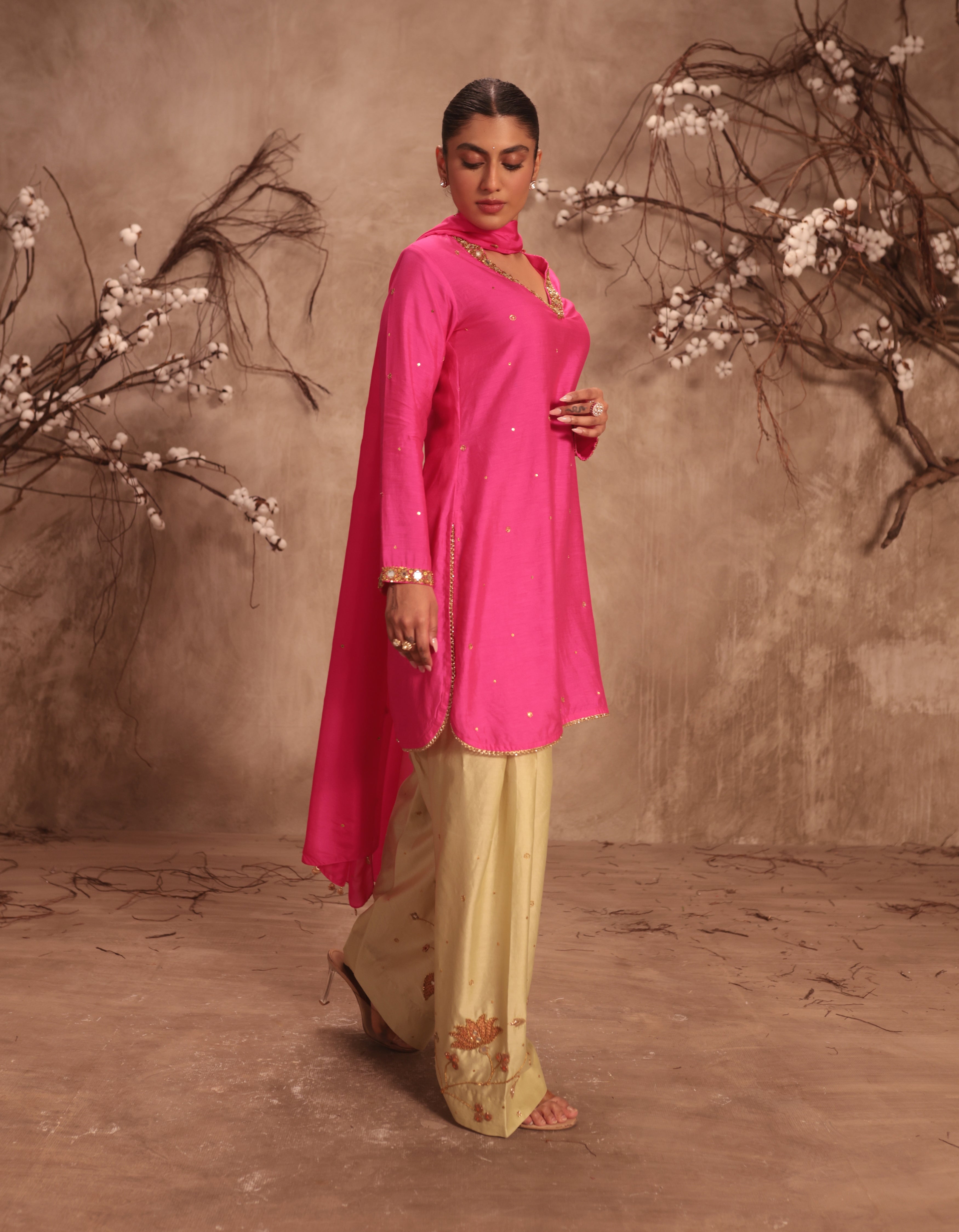 Hot Pink Jaal Rani Kurta Set