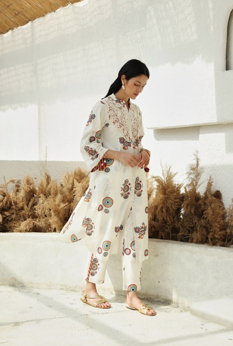 Ivory Sun &amp; Moon Print Gaze Kurta Set