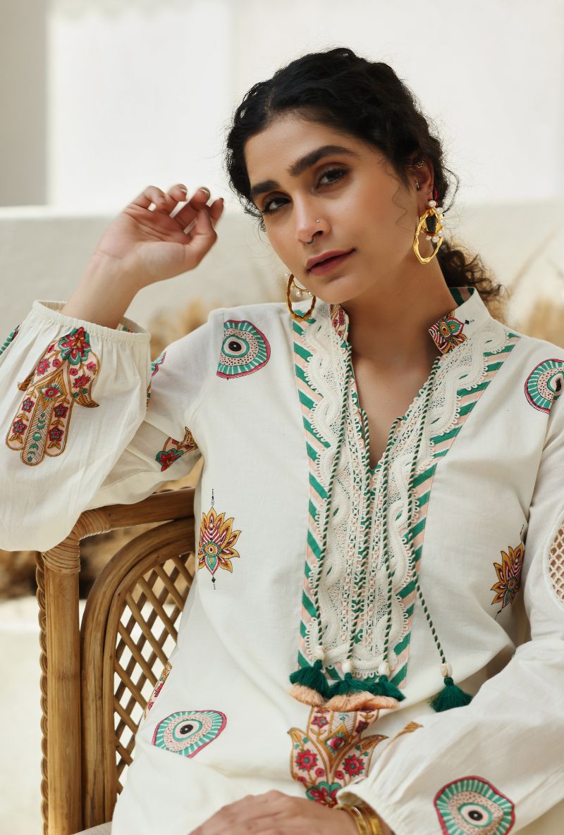 Ivory Hamza Print Gaze Co-Ord Set
