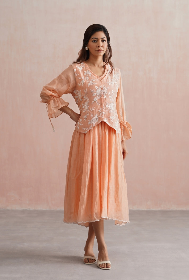 Peach Pearl Embroidered Waistcoat Prisha Dress