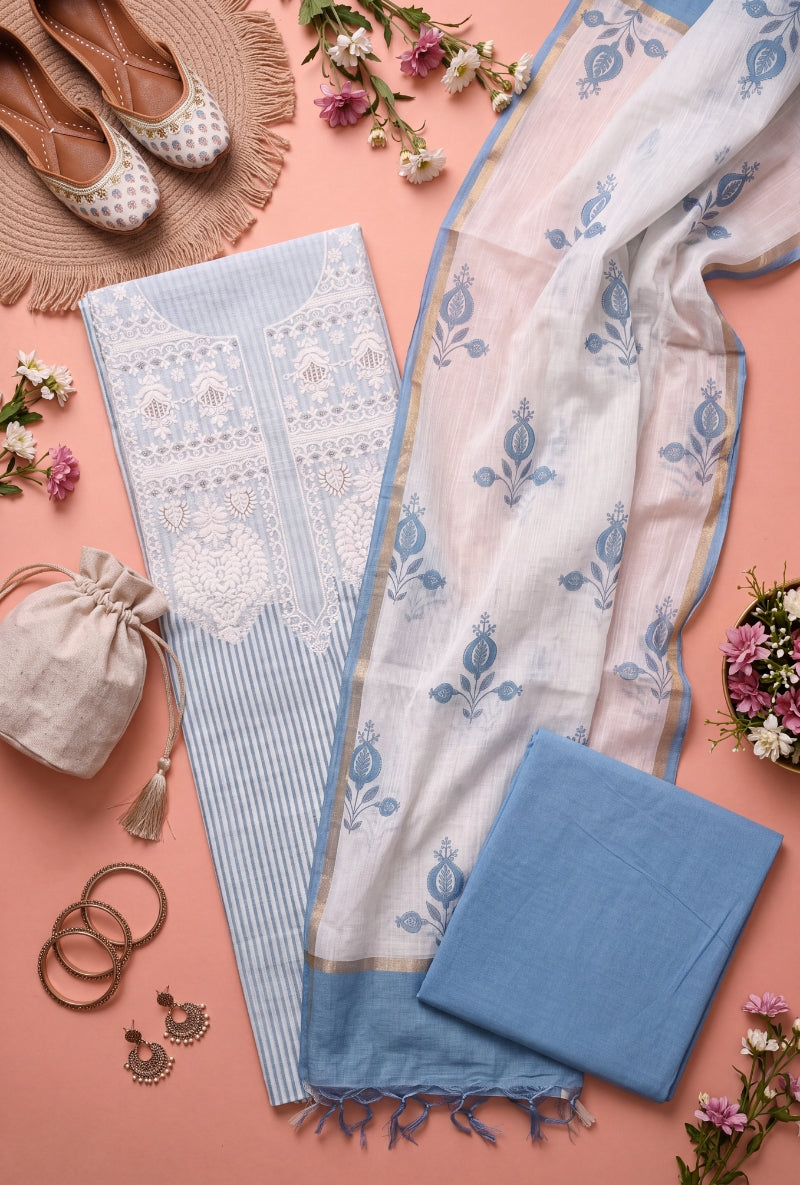 Lucknowi Resham Yoke Unstitched Suit Set