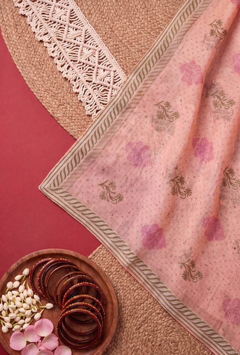 Gota Work Yoke Block Print Unstitched Suit Set