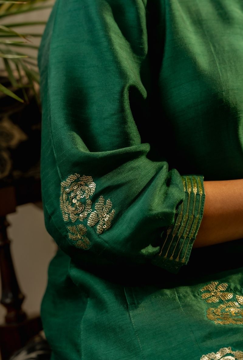 Emerald Green Button Down Shirt Surily Co-Ord  Set