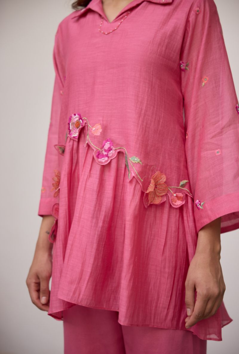 Pink Floral Embroidered With Sequins Vaidehi Co-ord Set