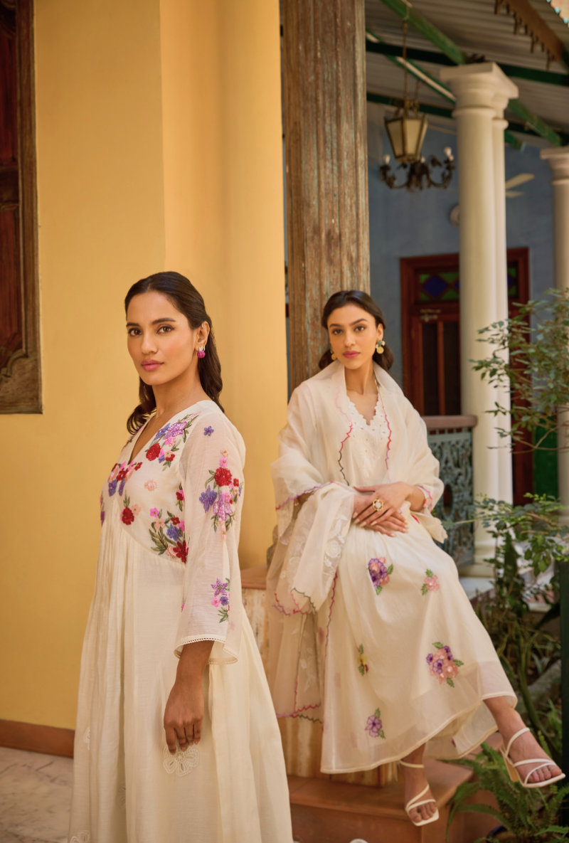 Ivory Empire Cut Applique Anaardana Anarkali Set