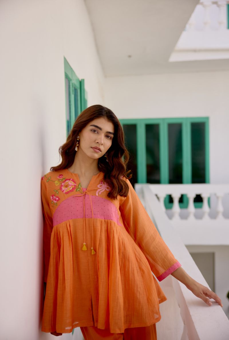 Orange Contrast Yoke Vaidehi Co-ord Set