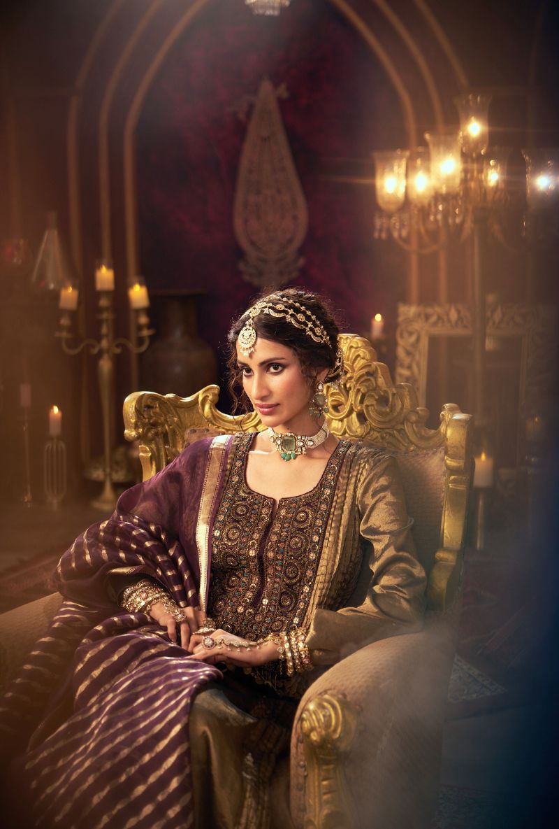 Anitque Gold Dabka and Resham Yoke Kainaat 2.0 Anarkali Set