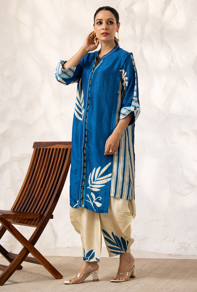 Blue and Beige Dhoti Ivy Kurta Set