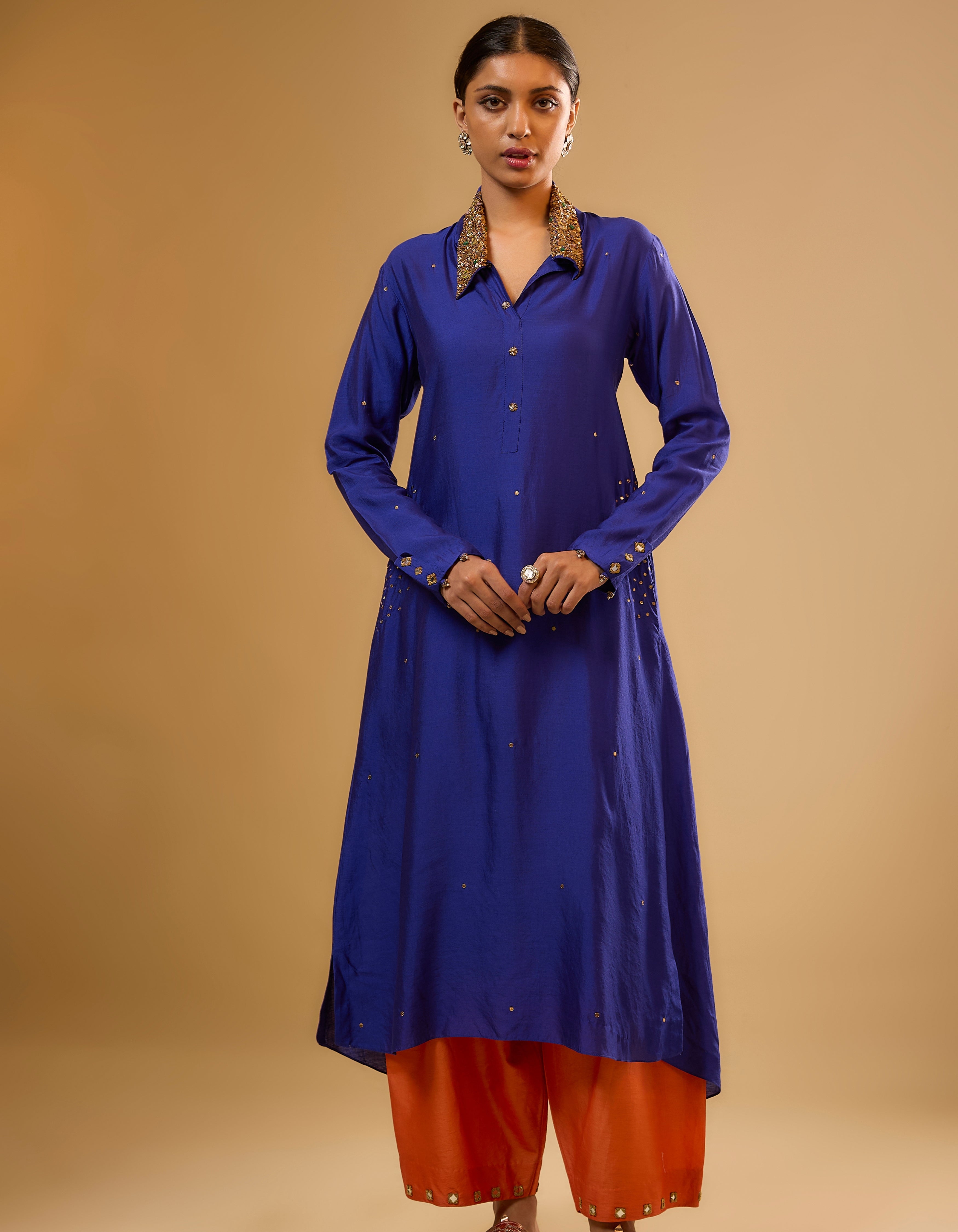 Indigo Heavy Collar Rani Kurta Set