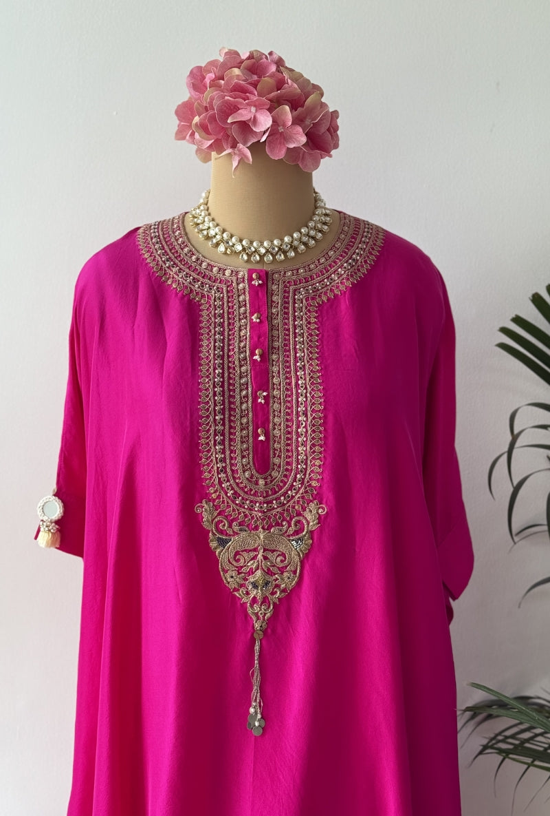 Pink Dori Yoke Kaftan Kurta Set