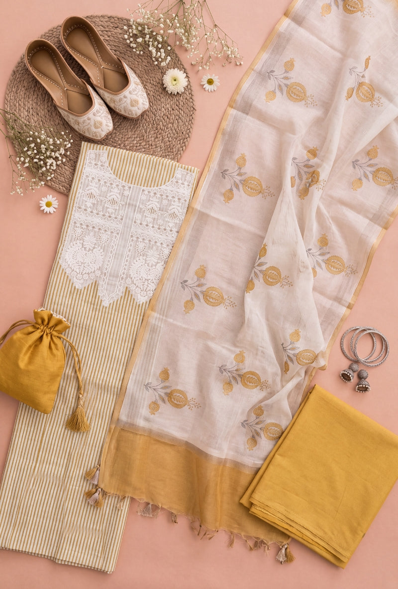 Lucknowi Resham Yoke Unstitched Suit Set