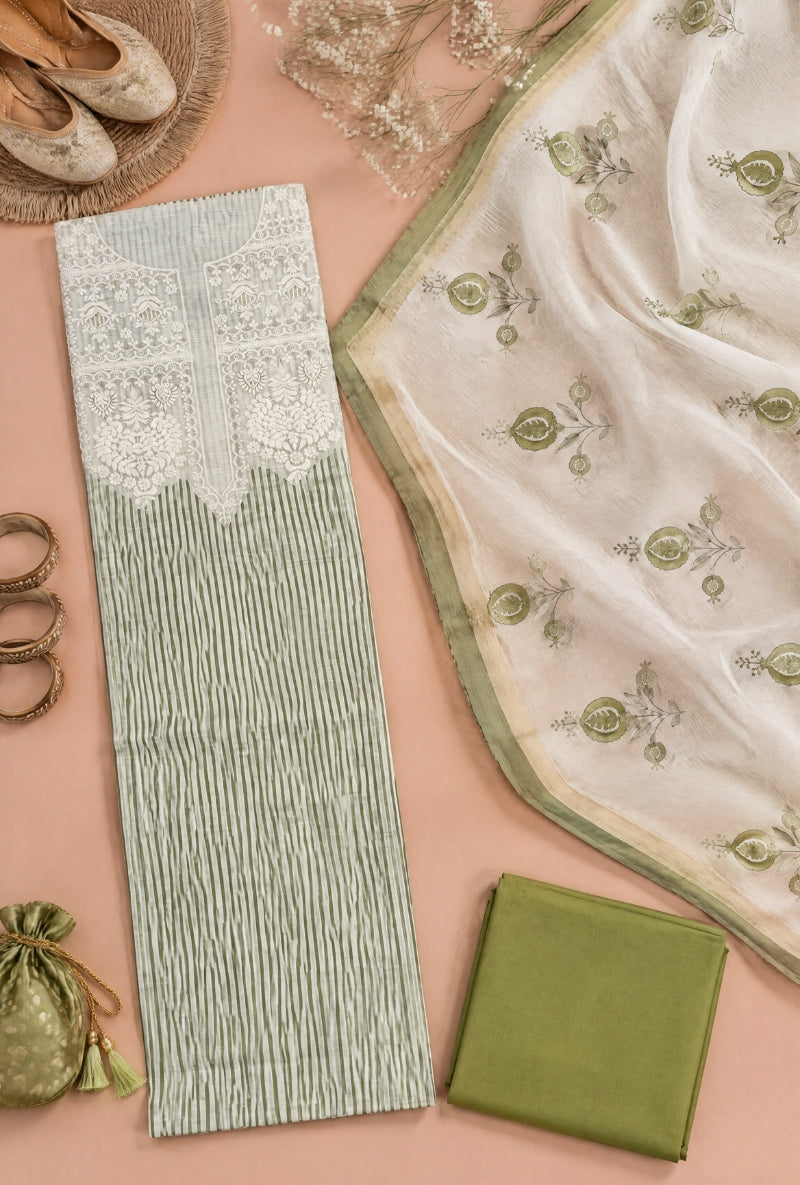 Lucknowi Resham Yoke Unstitched Suit Set