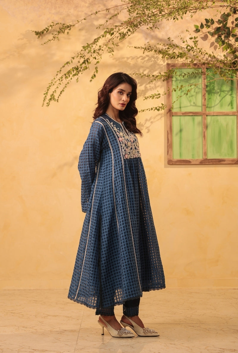 Dark Blue Panelled Saaz Kalidaar Kurta Set