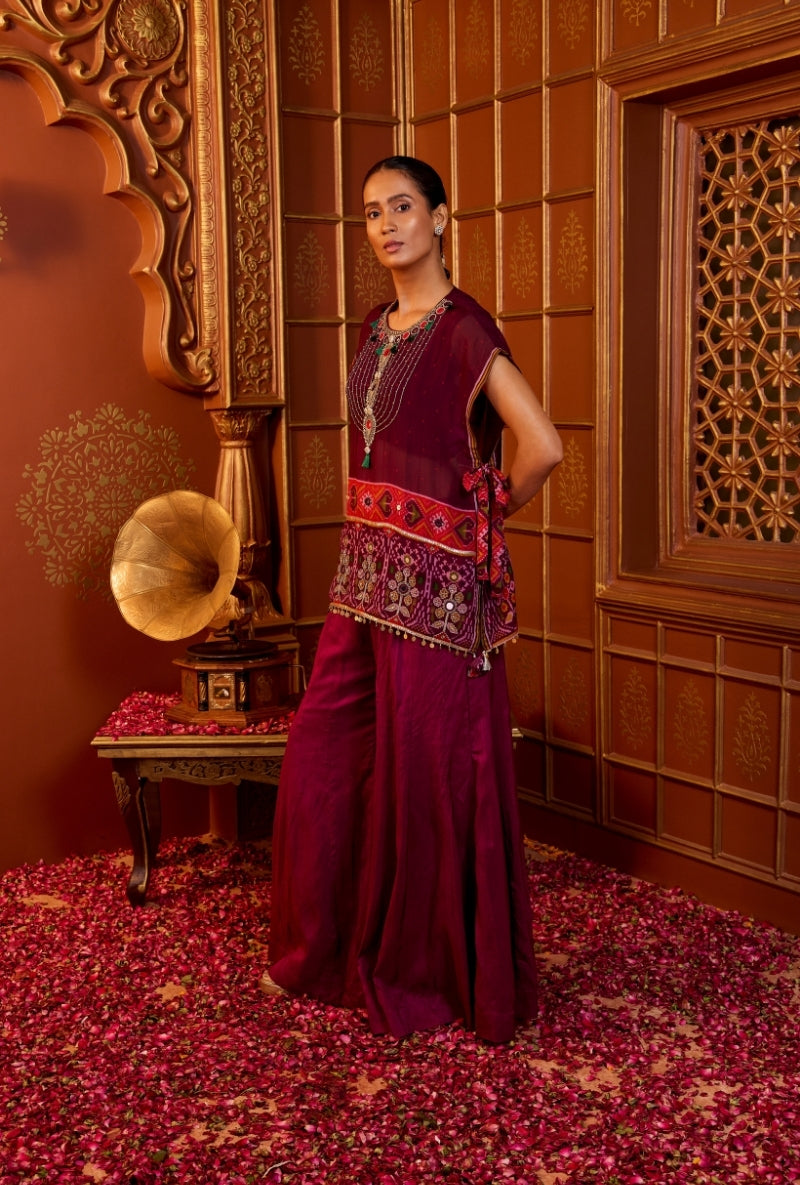Wine Ptola Print Bib Style Oorja Co-Ord Set