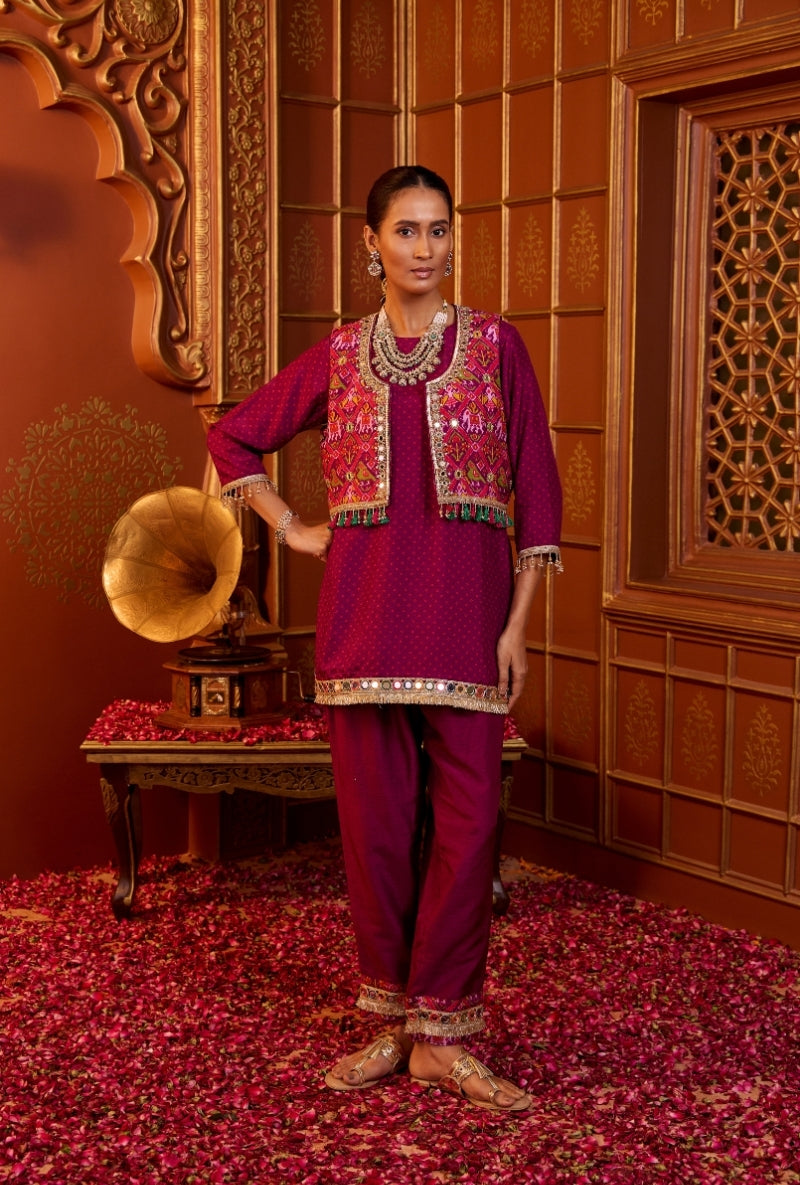 Wine Patola Koti Oorja Co-Ord Set