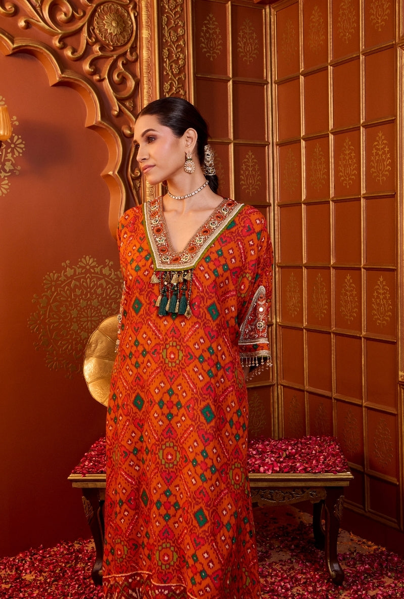 Orange Hand Embroidered Oorja Kaftan Set