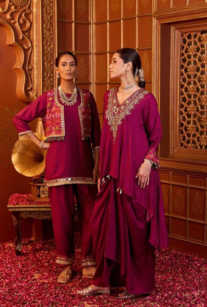 Wine Patola Koti Oorja Co-Ord Set
