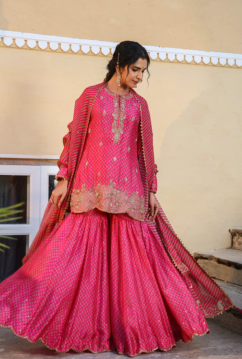 Pink Printed Raag Sharara Set