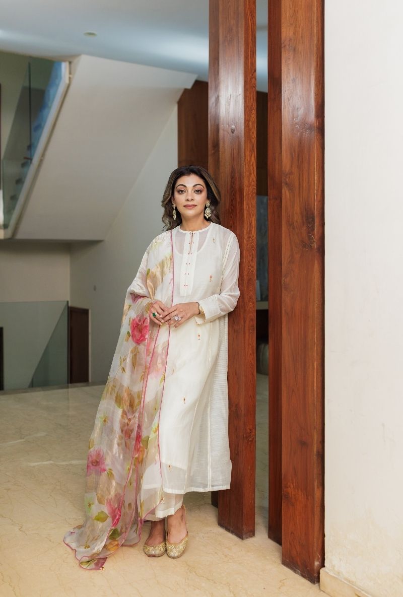 Meghna Nayyar in Ivory Pearl and Jewels Embroidered Prisha Kurta Set