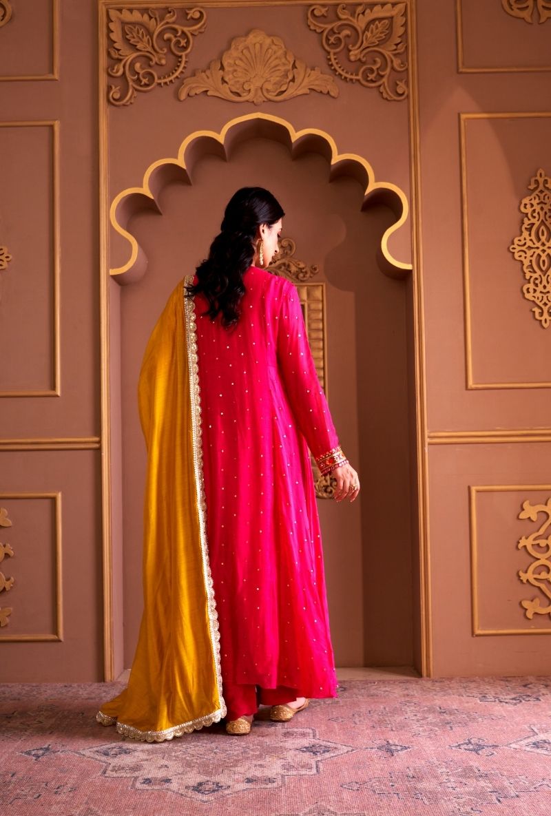 Pink Rectangle Gota Yoke Rasia Kurta Set
