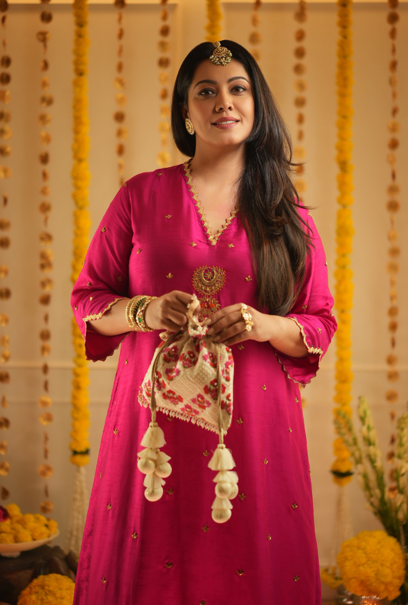 Eka Lakhani In Pink Chaand Motif Kurta Set
