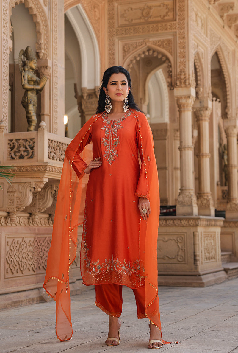 Orange Heavy Long Raag Kurta Set