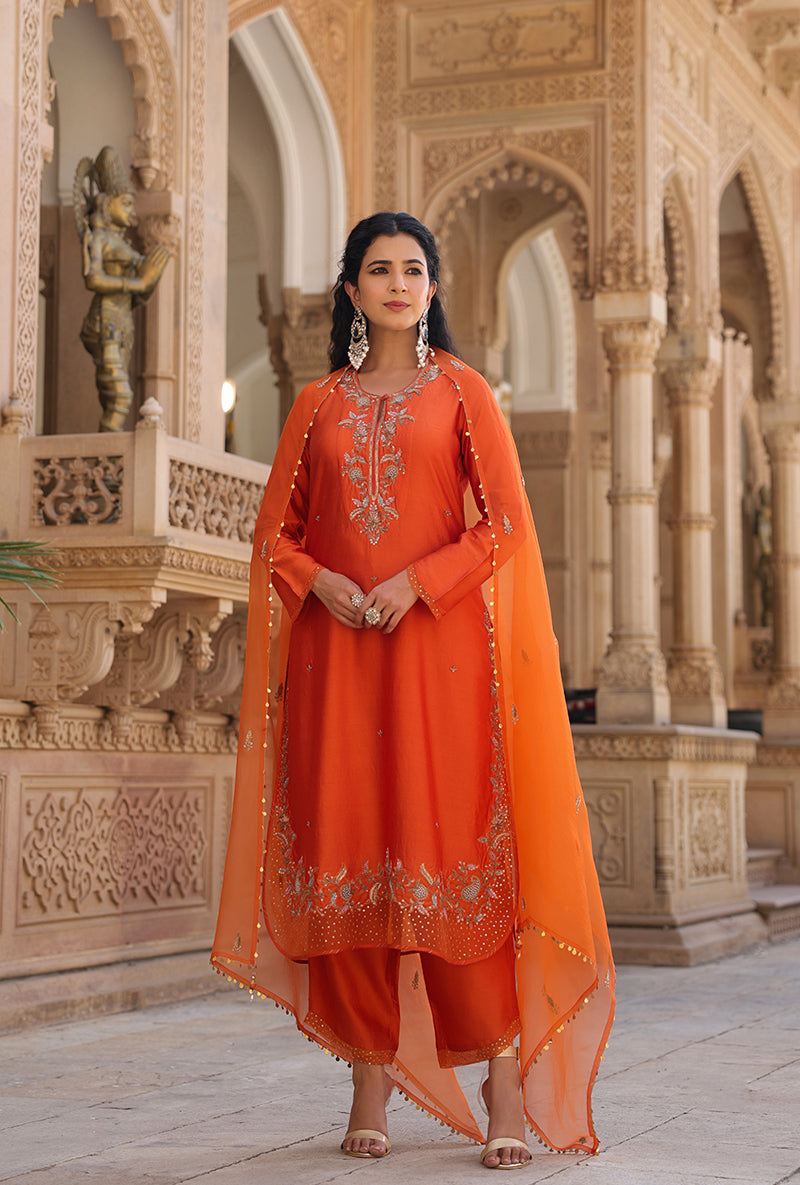 Orange Heavy Long Raag Kurta Set
