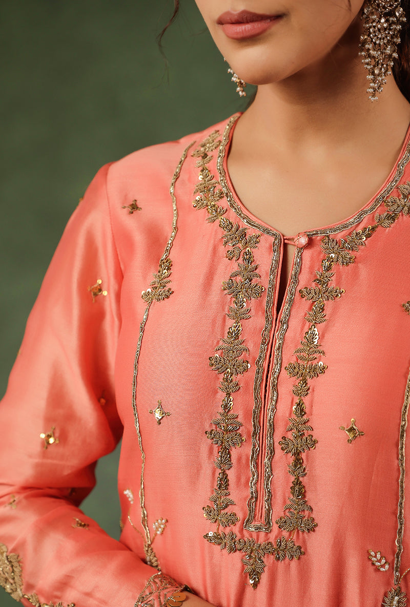 Peach Heavy Zardosi Work Ishq Sharara Set