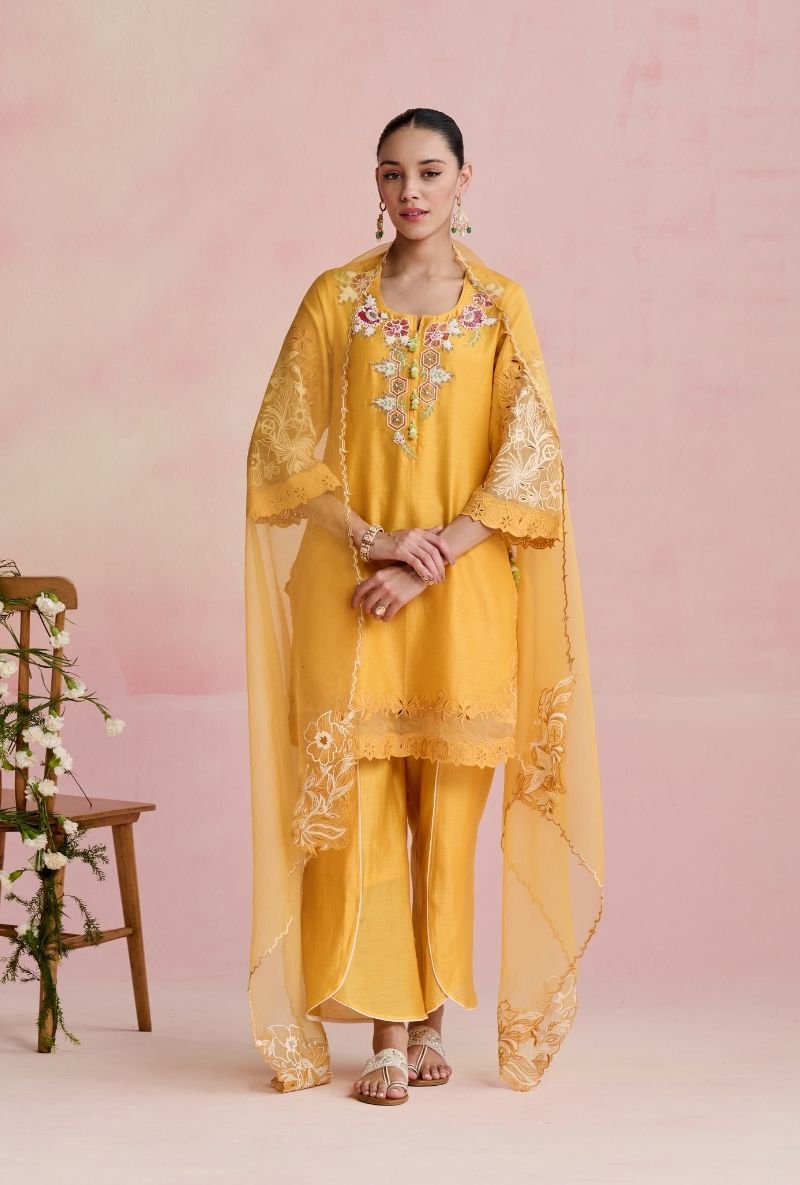 Yellow Emroidered Yoke Amara Kurta Set