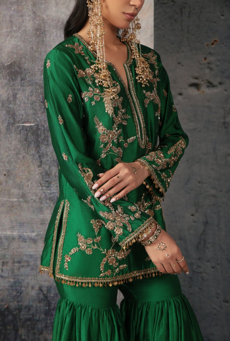 Green Heavy Jaal Embroidery Nihira Sharara Set