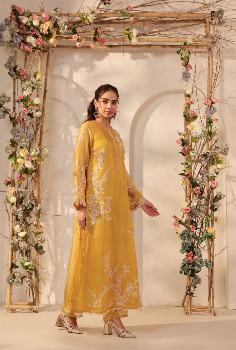 Yellow Jaal Straight Saaz Kurta Set
