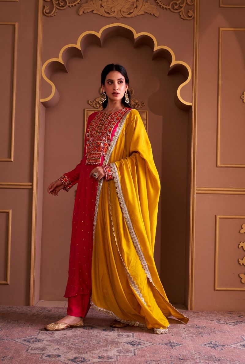 Pink Rectangle Gota Yoke Rasia Kurta Set